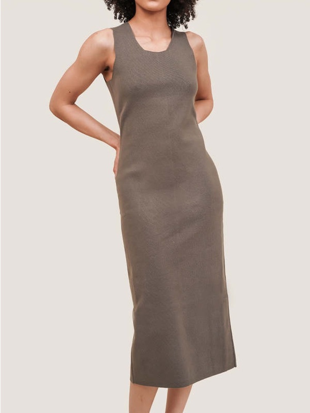 Lauren Manoogian Sleeveless Taupe-Gray Knit Maxi Dress